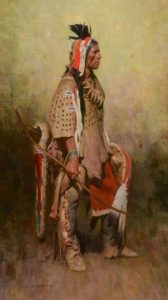 Z.S. Liang Grizzly Bear Man Native American man western oil painting Briscoe Museum