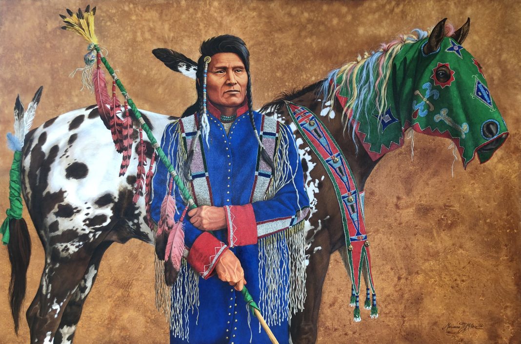 marianne millar thunder rolling over mountain native american indian horse beaded acrylic painting