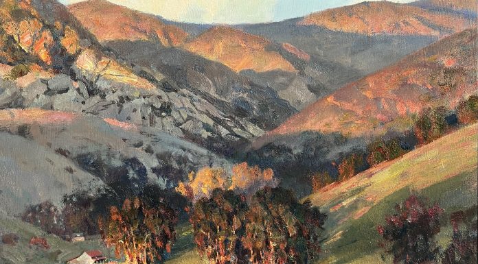 Andrew Peters Andy Peters Last Rays Of Sunlight landscape mountain trees grass ranch farm house western oil painting