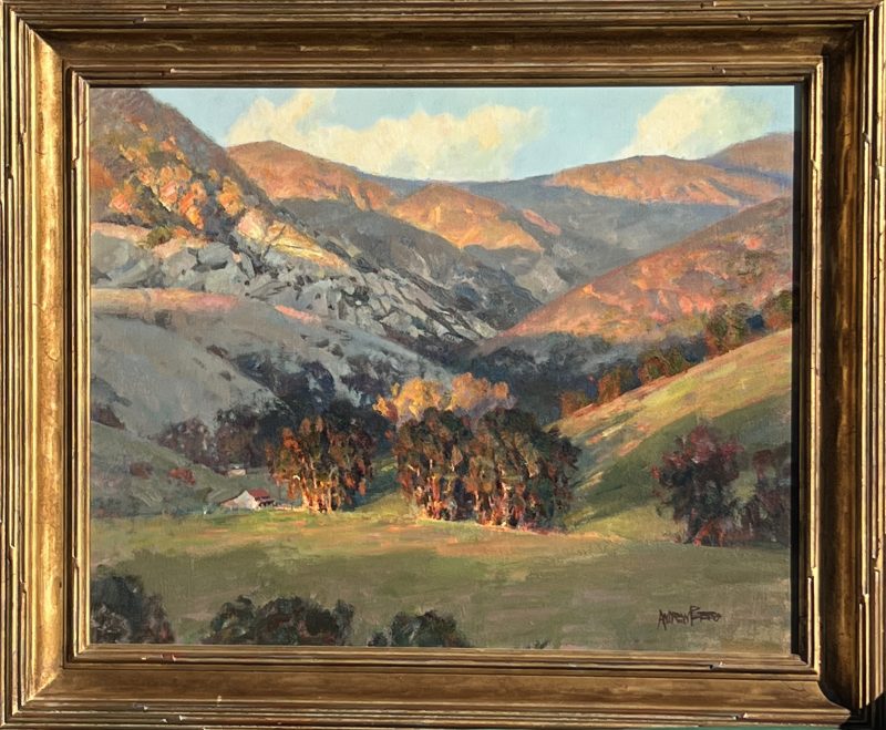 Andrew Peters Andy Peters Last Rays Of Sunlight landscape mountain trees grass ranch farm house western oil painting framed