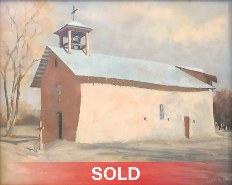 Elizabeth Sandia "Santa Cruz Chapel - Ojo Caliente, NM" pastel painting architecture building mission stucco western sold