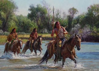 Martin Grelle Warriors On The Greasy Grass Native American horses western oil painting Briscoe Museum