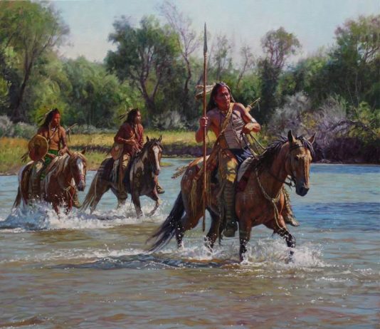 Martin Grelle Warriors On The Greasy Grass Native American horses western oil painting Briscoe Museum