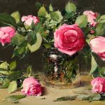 robert johnson pink roses stillife floral oil painting