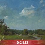 Robert Johnson Snowy Egret bird landscape stream river clouds landscape wildlife oil painting