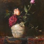 Robert Johnson Three Roses sill life pottery flower floral still life oil painting