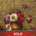 Robert Johnson Zinnias In A Copper Pot flower floral still life oil painting