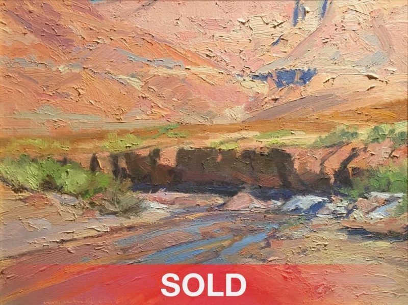 Skip Whitcomb Last Night's Rain desert river stream western oil landscape painting sold