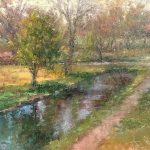 todd williams park pathway trees grass oil painting