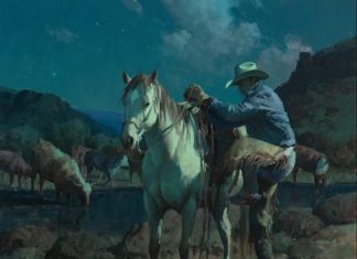 Bil Anton Moonrise On The Back Trail western cowboy painting