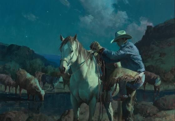 Bil Anton Moonrise On The Back Trail western cowboy painting