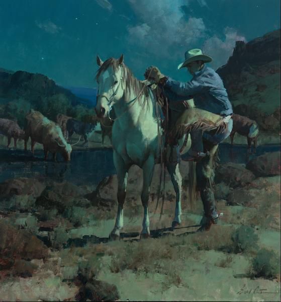 Bil Anton Moonrise On The Back Trail western cowboy painting
