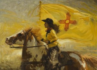 Nancy Boren In The Land of The Yellow Sky oil painting woman on horse western woman artist