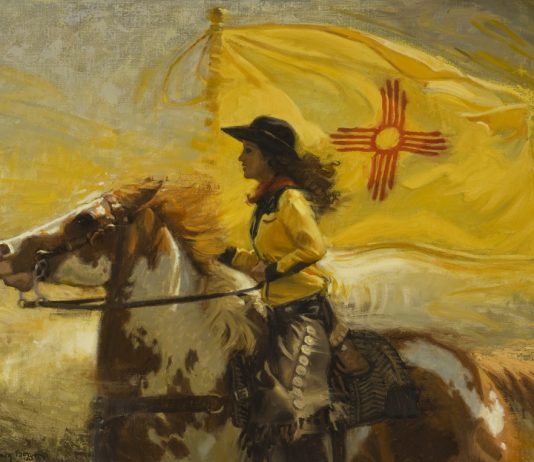 Nancy Boren In The Land of The Yellow Sky oil painting woman on horse western woman artist