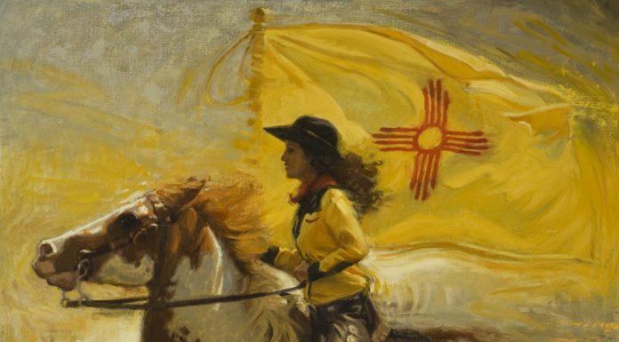 Nancy Boren In The Land of The Yellow Sky oil painting woman on horse western woman artist