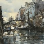 Chung Wei Chien Venice At Dusk buildings waterway watercolor painting