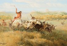 John Clymer Spotted Buffalo, Native American buffalo hunt