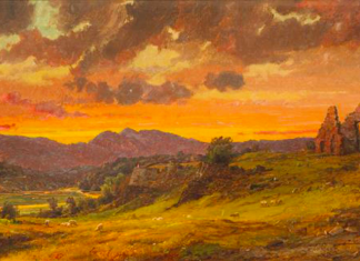 Jasper Francis Cropsey (1823–1900) "Ruins At Sunset, 1872 oil painting landscape