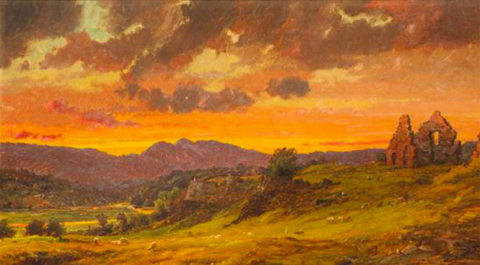 Jasper Francis Cropsey (1823–1900) "Ruins At Sunset, 1872 oil painting landscape