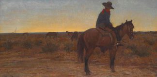 Maynard Dixon Daybreak cowboy on horse western landscape painting