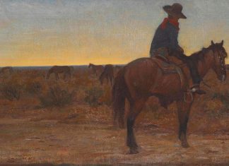 Maynard Dixon Daybreak cowboy on horse western landscape painting