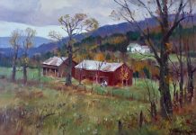 Paul Strisik Two Barns Waterville Vermont landscape painting