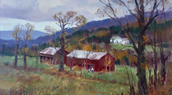 Paul Strisik Two Barns Waterville Vermont landscape painting