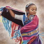 Ann Hanson Lost In The Dance Native American Indian girl dancer clothing ceremony ceremonial western oil painting