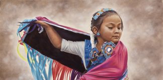 Ann Hanson Lost In The Dance Native American Indian girl dancer clothing ceremony ceremonial western oil painting