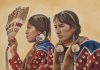 “Sisterhood” Ann Hanson Ann Hanson Sisterhood Native American Indian ceremony ceremonial Western oil painting
