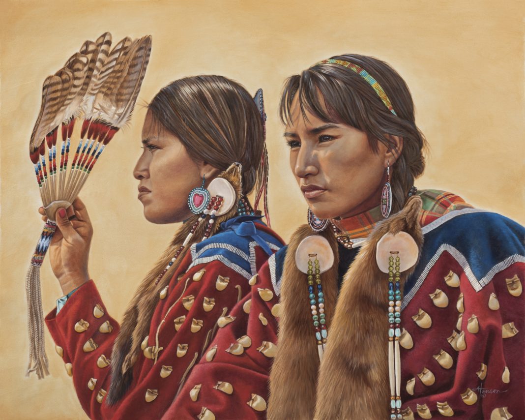 Ann Hanson Sisterhood Native American Indian ceremony ceremonial Western oil painting