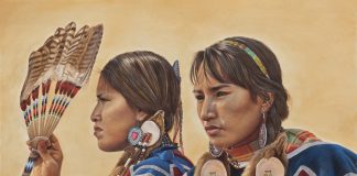 Ann Hanson Sisterhood Native American Indian ceremony ceremonial Western oil painting