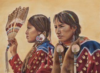 Ann Hanson Sisterhood Native American Indian ceremony ceremonial Western oil painting