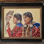Ann Hanson Sisterhood Native American Indian ceremony ceremonial Western oil painting framed