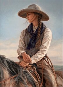 carrie ballantyne jessie on the houlihan ranch cowgirl on horse western oil painting