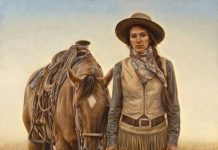 carrie ballantyne sagebrush and silk cowgirl woman horse western oil painting