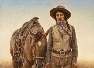 carrie ballantyne sagebrush and silk cowgirl woman horse western oil painting