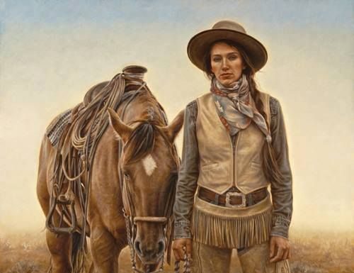 carrie ballantyne sagebrush and silk cowgirl woman horse western oil painting