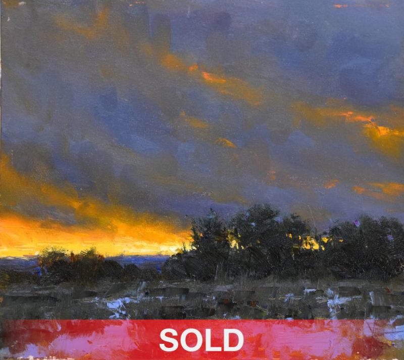 Dan Young A Western Sunrise snow trees Colorado landscape oil painting sold