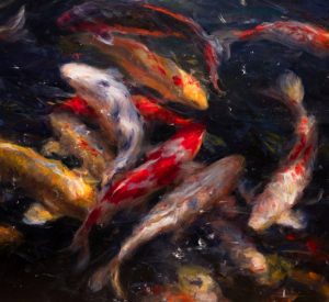 Derek penix swirling coi fish oil painting