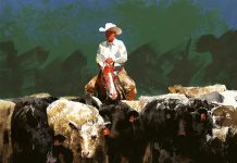 don weller quietly among the cows watercolor painting cowboy horse cows western southwest art magazine