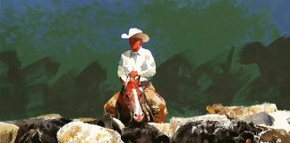 don weller quietly among the cows watercolor painting cowboy horse cows western southwest art magazine