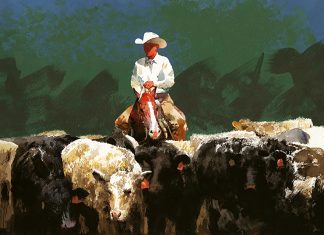 don weller quietly among the cows watercolor painting cowboy horse cows western southwest art magazine