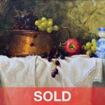Jean Chambers Abundance copper pot apple green grapes still life oil painting sold