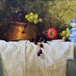 Jean Chambers Abundance copper pot apple green grapes still life oil painting
