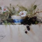 Jean Chambers Cup With Grapes and flowers still life oil painting floral flower still-life