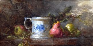 Jean Chambers Red Pear china pottery stillife still life oil painting