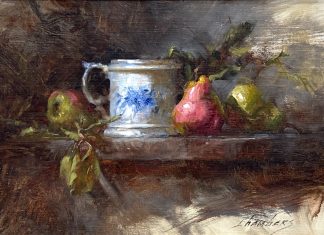 Jean Chambers Red Pear china pottery stillife still life oil painting