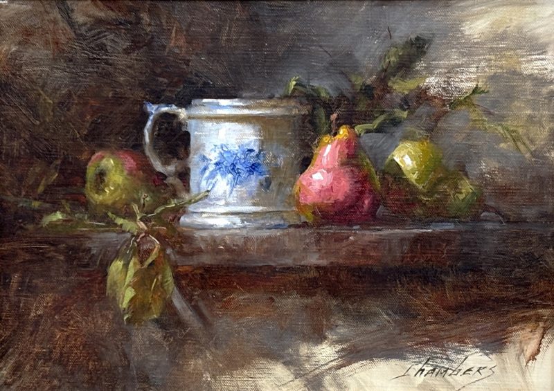 Jean Chambers Red Pear china pottery stillife still life oil painting