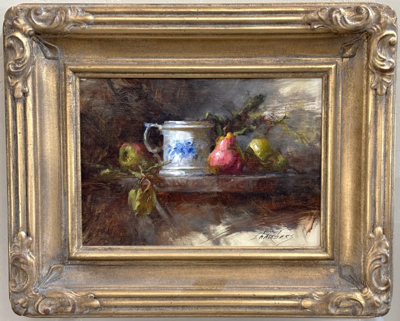 Jean Chambers Red Pear china pottery stillife still life oil painting framed